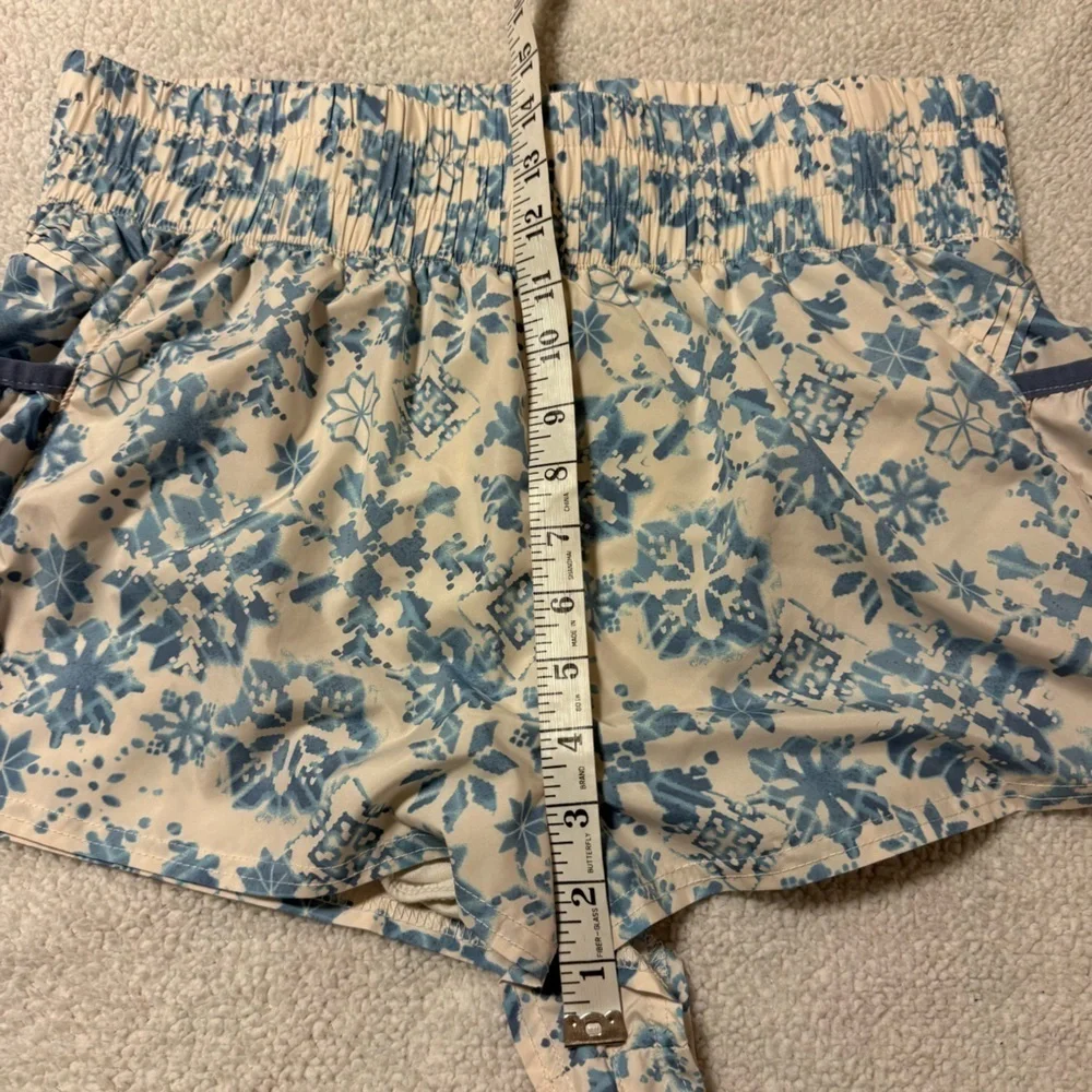 Free People FP Movement Get Your Flirt On High Rise Workout Shorts White Blue